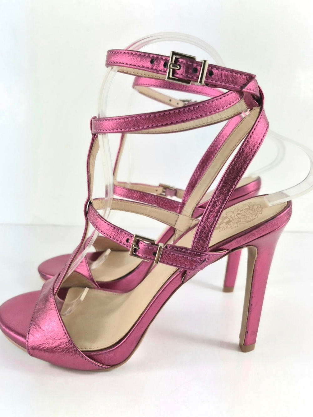 Sz 7 Vince Camuto Metallic Hot Pink Strappy Stilleto Sandals - Picture 6 of 11